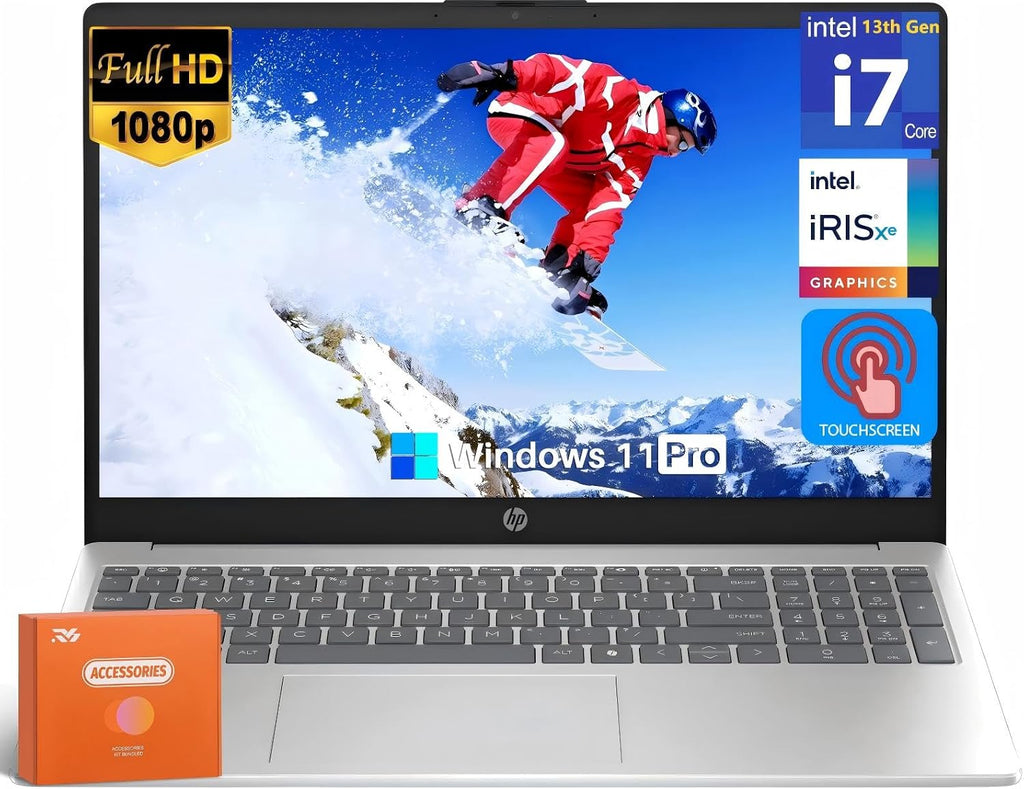 HP 15.6' FHD Touchscreen Business Laptop, Intel 10-Core i7-1355U(up to 5 GHz), 32 GB RAM, 1 TB SSD, Intel Iris Xe GPU, Wi-Fi 6, Camera, HDMI, Copilot, Long Battery Life, Windows 11 Pro, w/Accessories