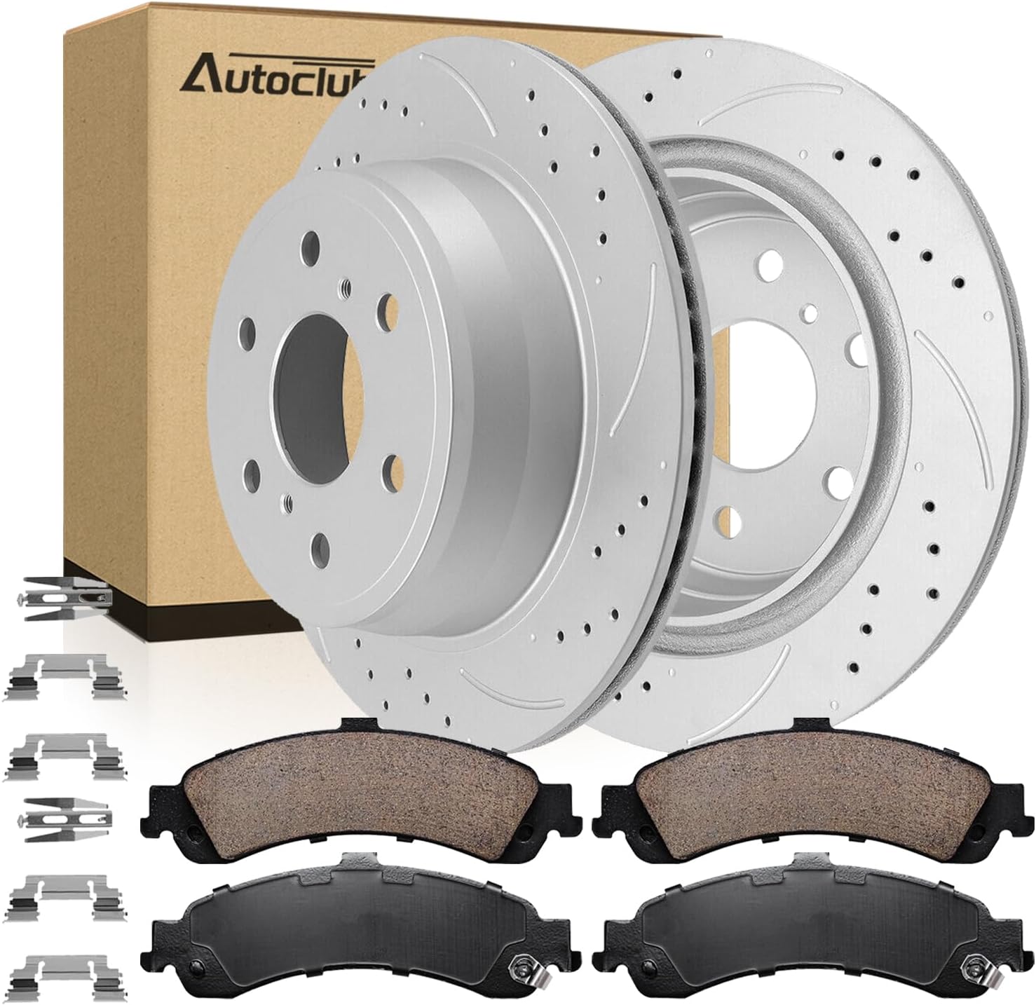 AUTOCLUB Rear Brake Kit, for 2000 2001 2002 2003 2004 2005 2006 Chevy Suburban 1500 Brake Pads and Rotors, for Avalanche Silverado Tahoe GMC Yukon XL 1500 Brakes, Drilled Slotted Replacement 12.99'
