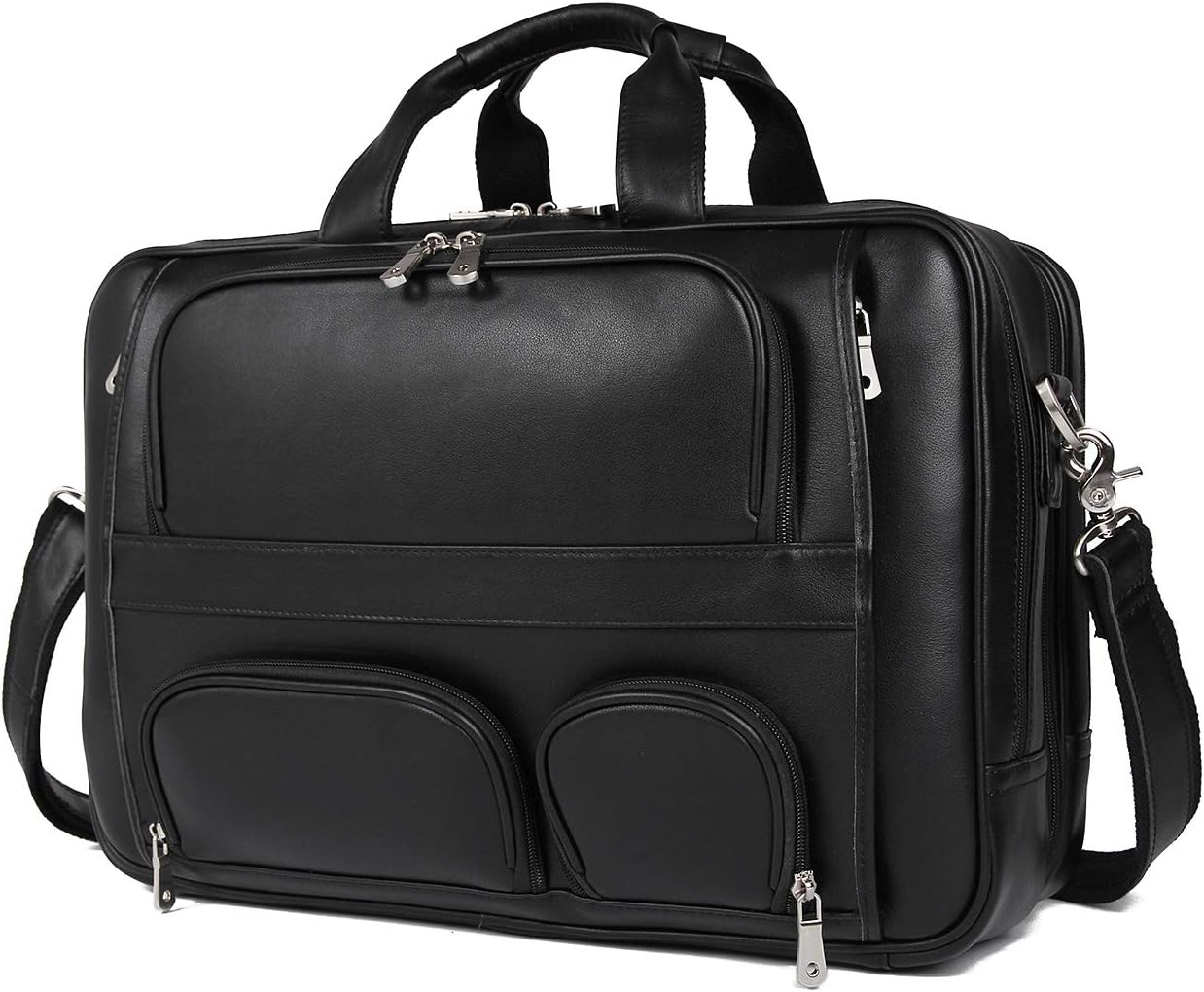 Top Cowhide Leather briefcase for men,17.3 Inch Messenger Bag Laptop Briefcase with YKK Metal Zippers Fit Business Trip