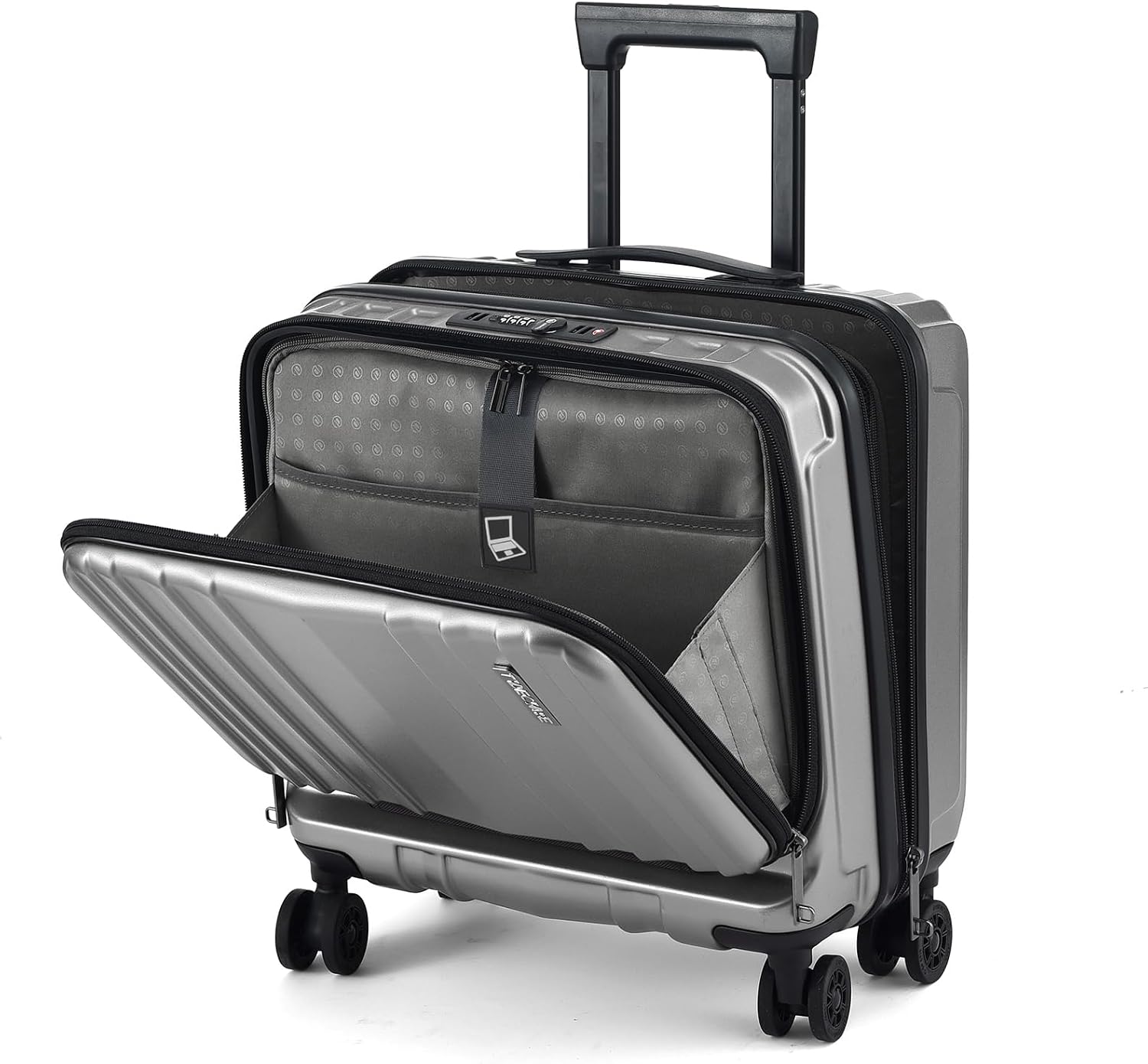TydeCkare 16' Carry on Luggage with 2 Laptop Compartments, Lightweight Hardshell ABS+PC Suitcase with Dual Control TSA Lock, with YKK Zipper, 4 Spinner Silent Wheels, for Business Travel, Silver Grey