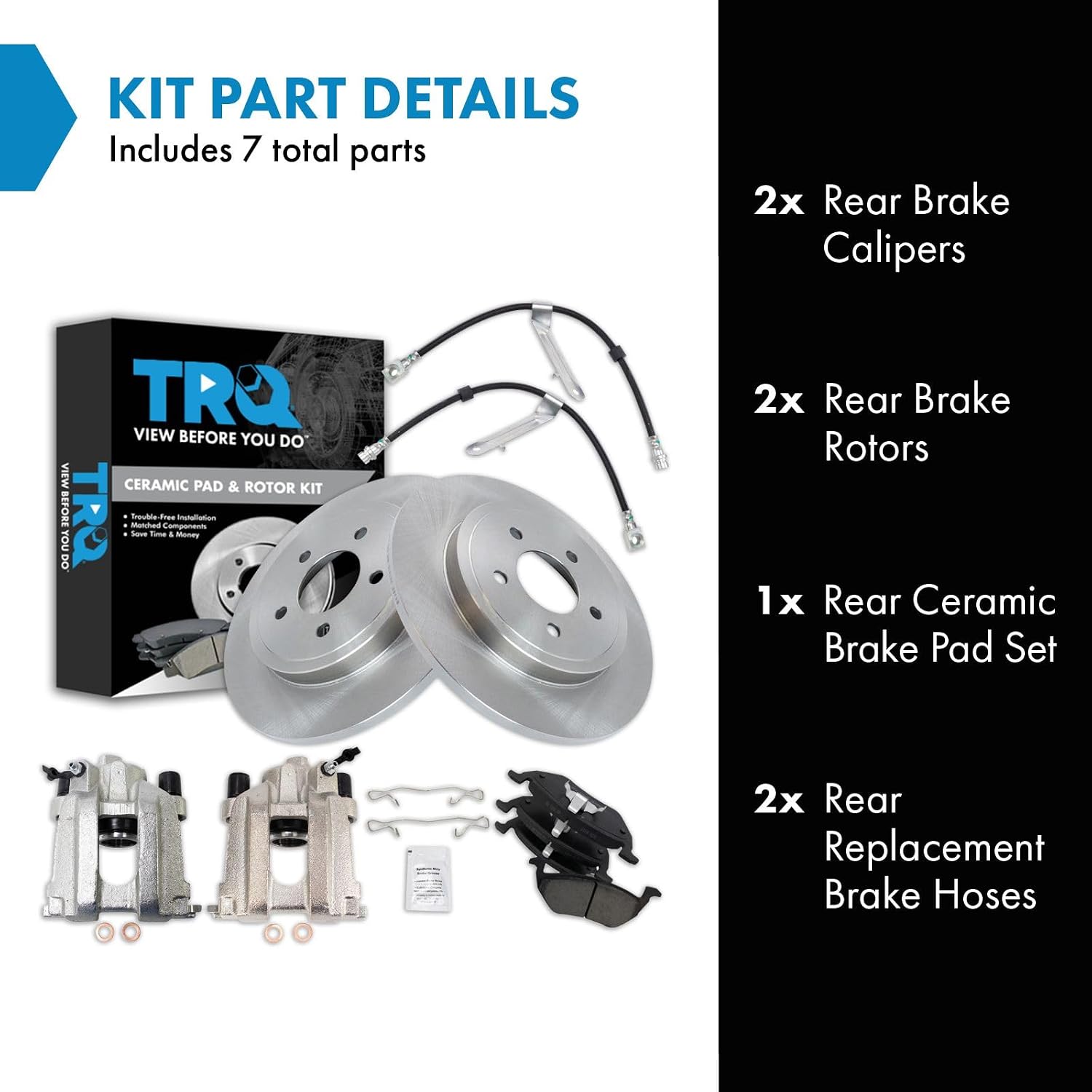 TRQ Rear Brake Pad and Rotor Set Ceramic Rotors Calipers Hoses Compatible with 2005-2007 Ford Escape Mercury Mariner 2005-2006 Mazda Tribute