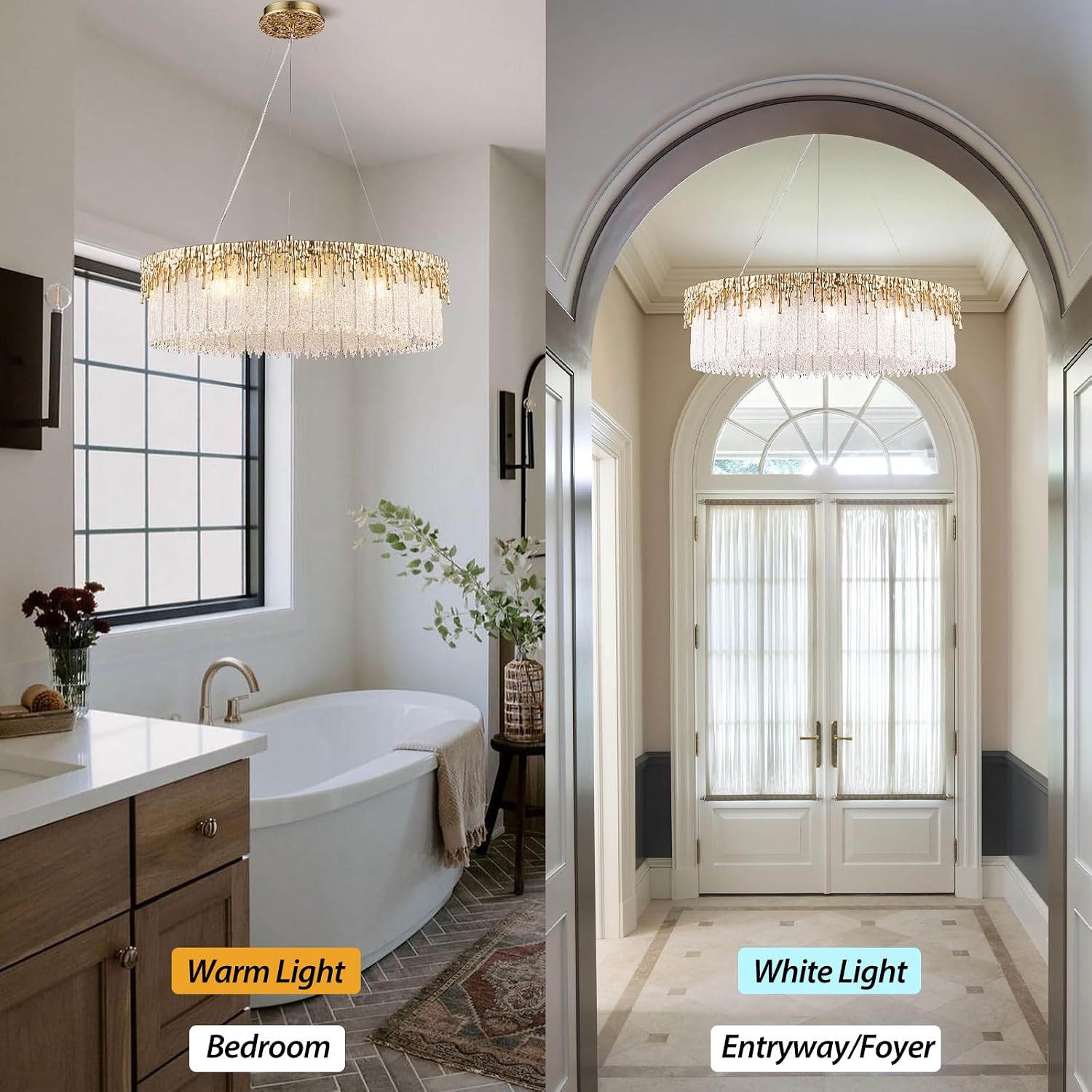 D23.6 Round Crystal Chandelier, Modern Gold Crystal Chandeliers for Dining Room, 10-Light Height Adjustable Chandelier for Living Room Bedroom Entryway Kitchen Island