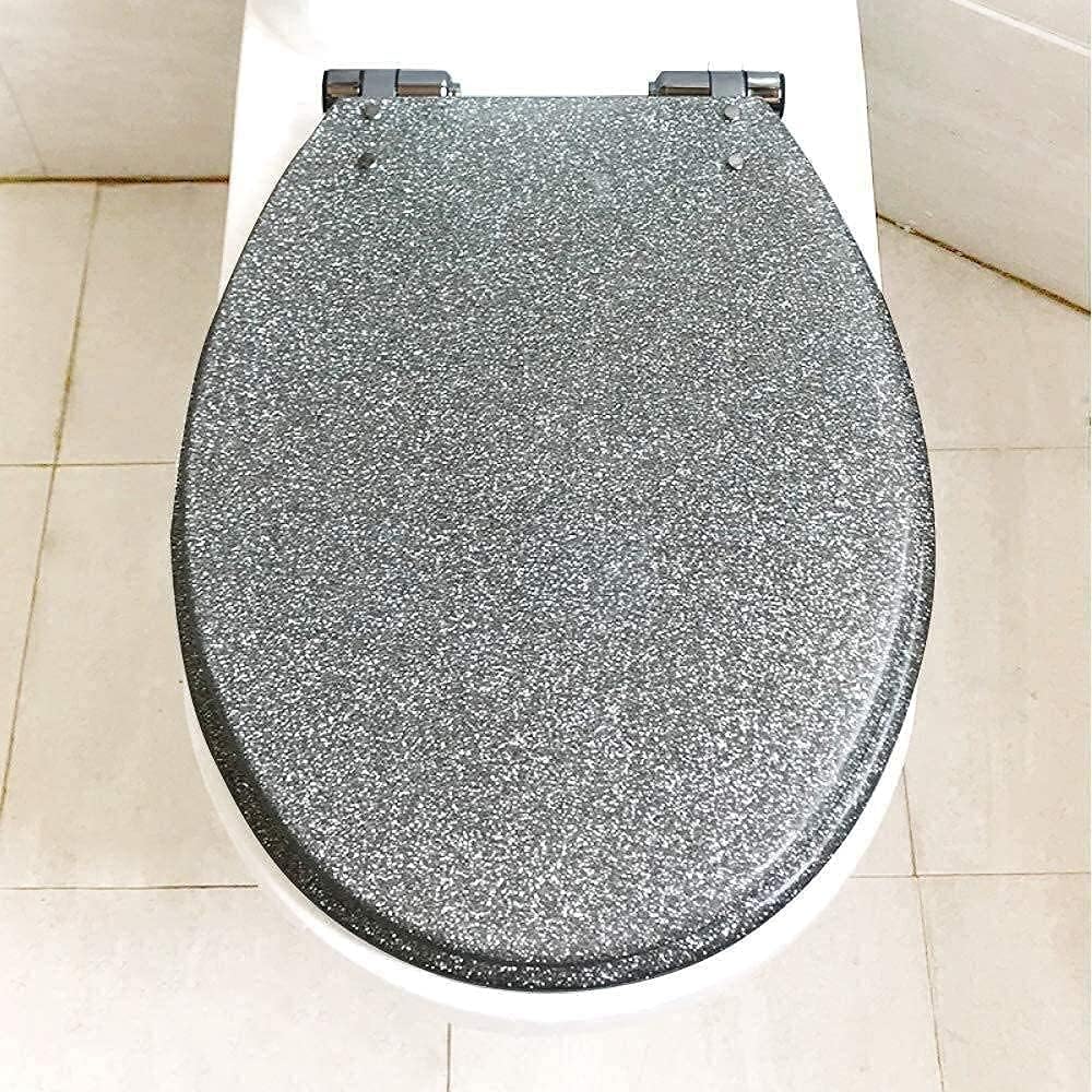Toilet Seat Soft Closing Toilet Seat with Buffer Wc Toilet Seat Toilet Lid Cover for Family Bathroom (Gold) (Silver)