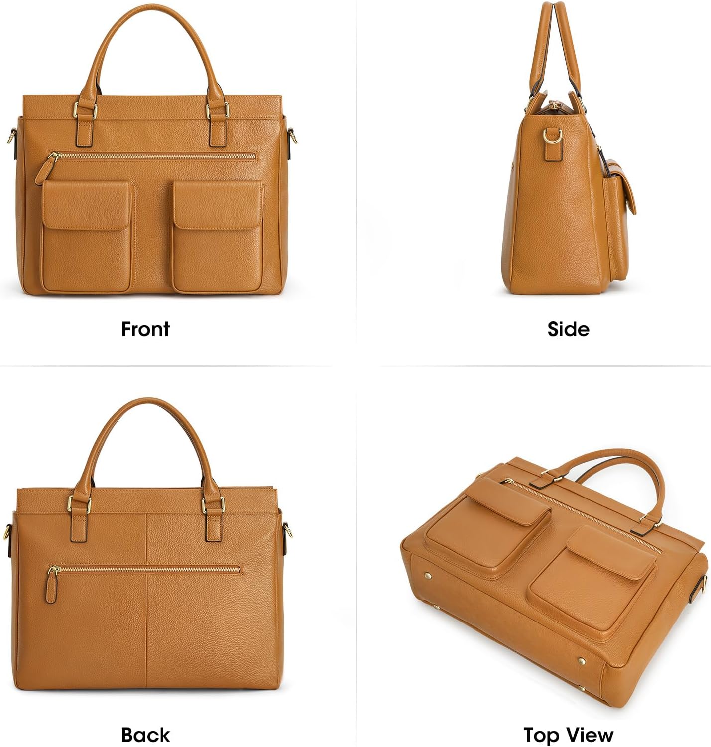 Kattee Leather Briefcase for Women, 15 Inches Laptop Bag, Work Tote with Luggage/Shoulder Strap