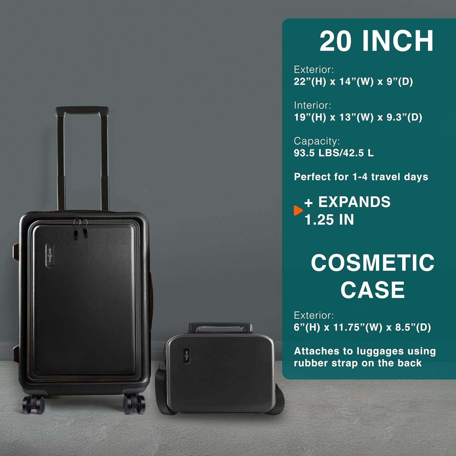 TRAVELARIM Luggage Sets, Suitcases with Wheels Spinner, Durable Hard Shell Suitcase Set, Expandable Travel Suitcase, 3 Piece Set (20'/24') Suitcase, Jet Black