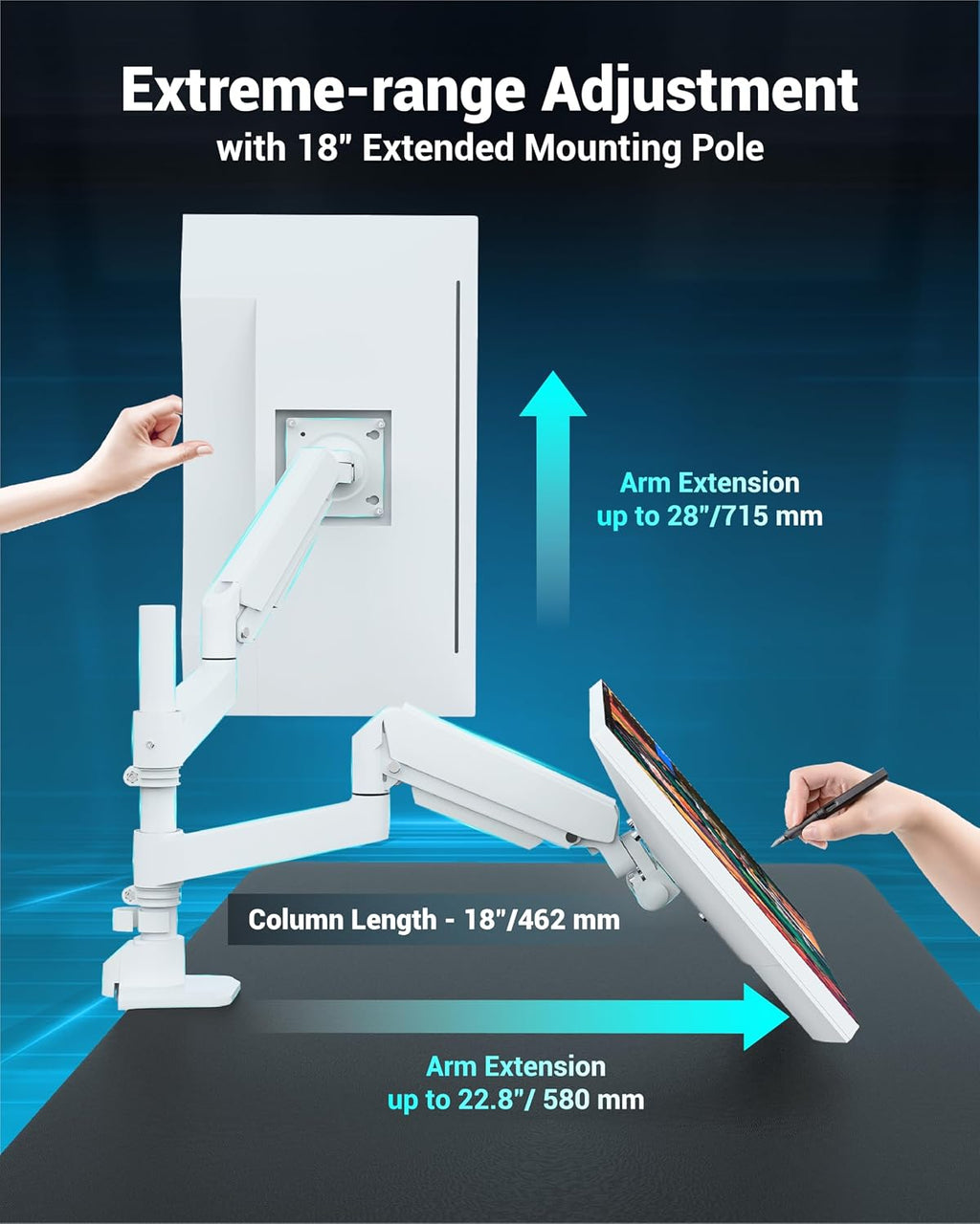 Ergounion Dual Monitor Arm for 13-49 Inch Ultrawide Screens, Heavy Duty Monitor Mount for 2 Monitors up to 44lbs, Full Motion Vertical Stacked Dual Monitor Arm Desk Mount, 75/100mm VESA Mount, White