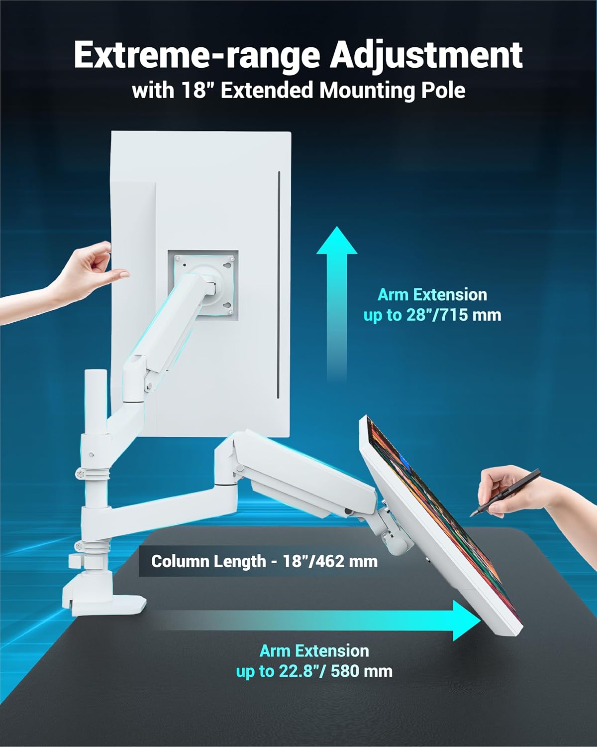 Ergounion Dual Monitor Arm for 13-49 Inch Ultrawide Screens, Heavy Duty Monitor Mount for 2 Monitors up to 44lbs, Full Motion Vertical Stacked Dual Monitor Arm Desk Mount, 75/100mm VESA Mount, White
