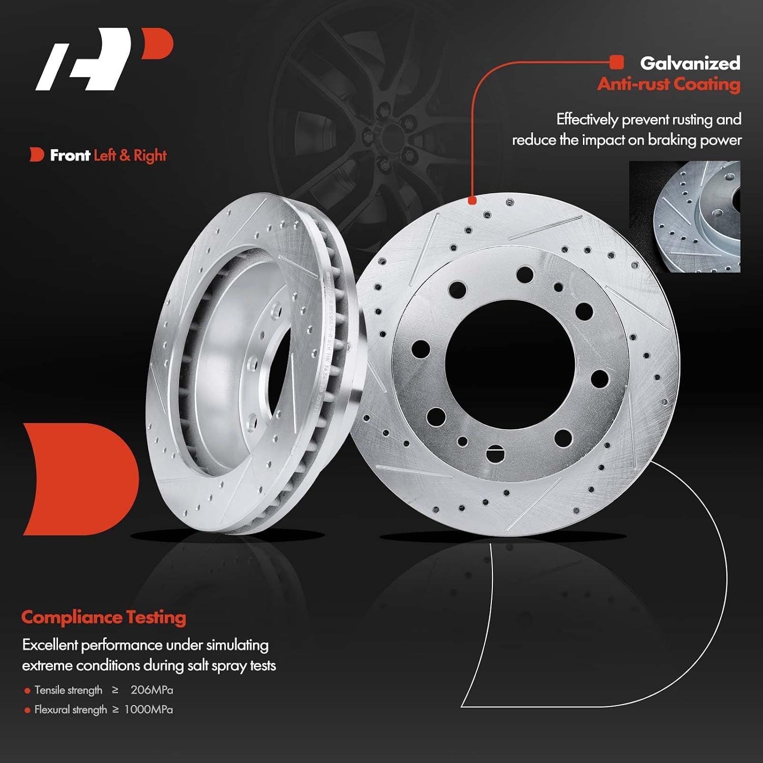 A-Premium Front and Rear Drilled and Slotted Disc Brake Rotors + Ceramic Pads Kit Compatible with Select Chevy, GMC and Hummer Models - Silverado/Sierra 1500/2500 HD, Suburban 2500, H2, Yukon XL 2500