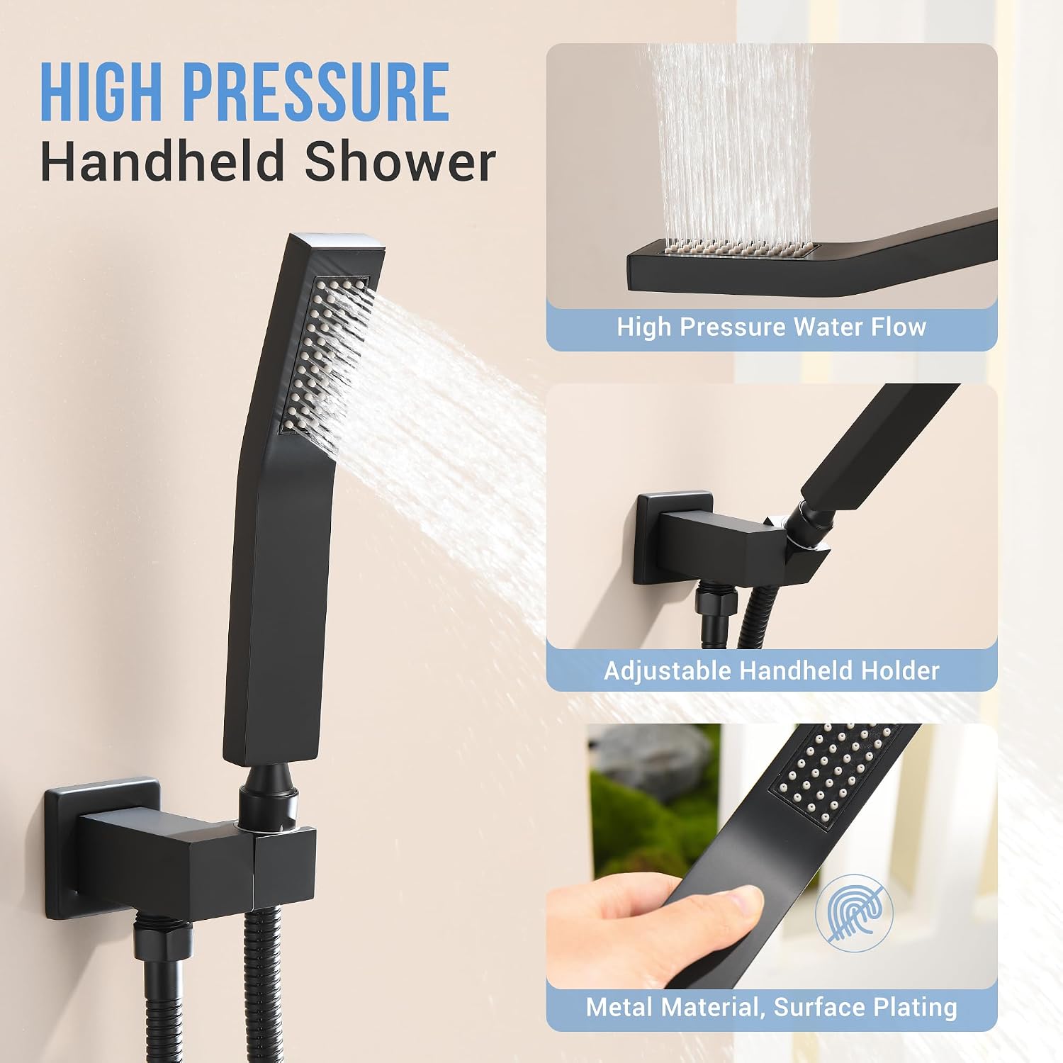 Dasan Dual Rainfall Shower System with Valve & handheld,Luxury Shower Faucet Set With Ceiling Mounted 12' & 6' Shower Head,Matte Black Tandem Shower Head System for Couples 2 Person