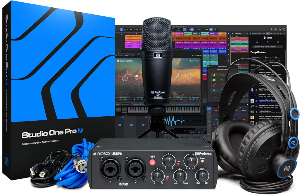 PreSonus AudioBox USB 96 Studio with Studio One Pro Software + Eris HD4BT Over-Ear Closed-Back Wireless Headphones, Bluetooth, ANC Noise Cancelling, Studio Headphones for Mixing, Monitoring, Recording