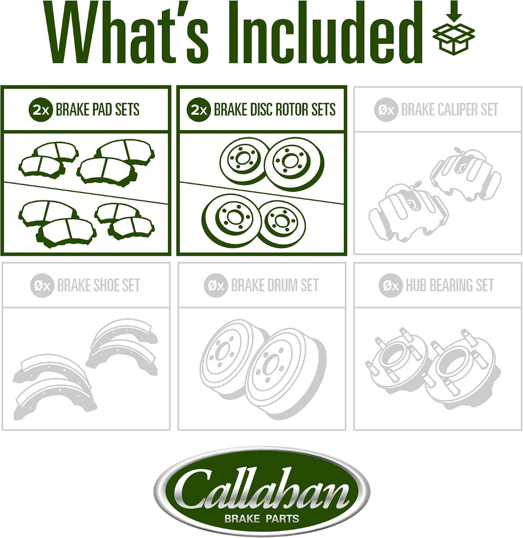 Callahan Brake Parts Front and Rear Brake Kit For Toyota Highlander 2020-2022 [Model Specific] Replacement Brake Rotors with Ceramic Brake Pads