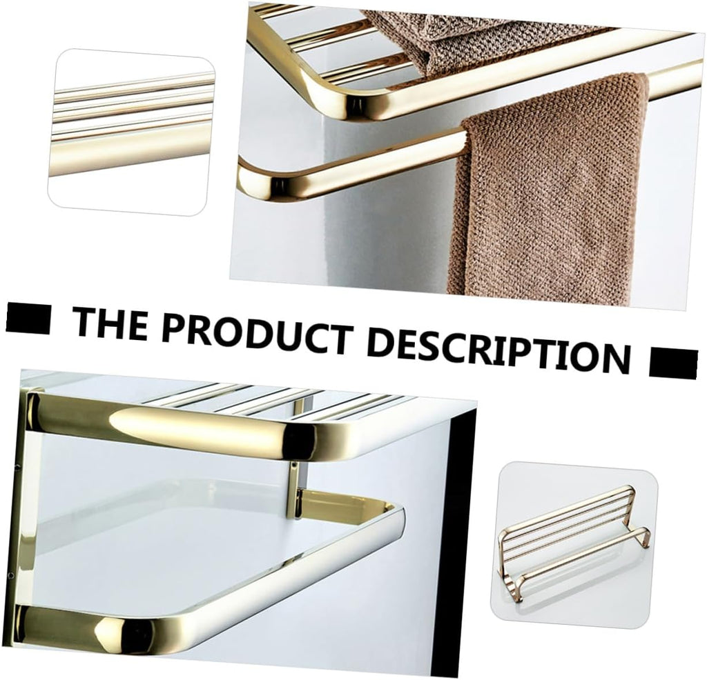 WOONEKY Wall-Mounted Brass Towel Rack 58cm Gold Tone Bathroom Towel Storage Holder Bathroom and Kitchen Multifunctional Drying Rail