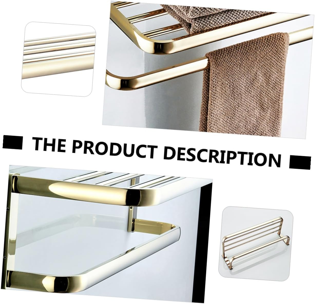 WOONEKY Wall-Mounted Brass Towel Rack 58cm Gold Tone Bathroom Towel Storage Holder Bathroom and Kitchen Multifunctional Drying Rail