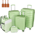 WireHot 5-Piece Lightweight Luggage with Backpack Sets, ABS+PC Hard Shell Suitcase with TSA Lock & YKK Zipper (Avocado Green, 20in/24in/28in/BP/TB)