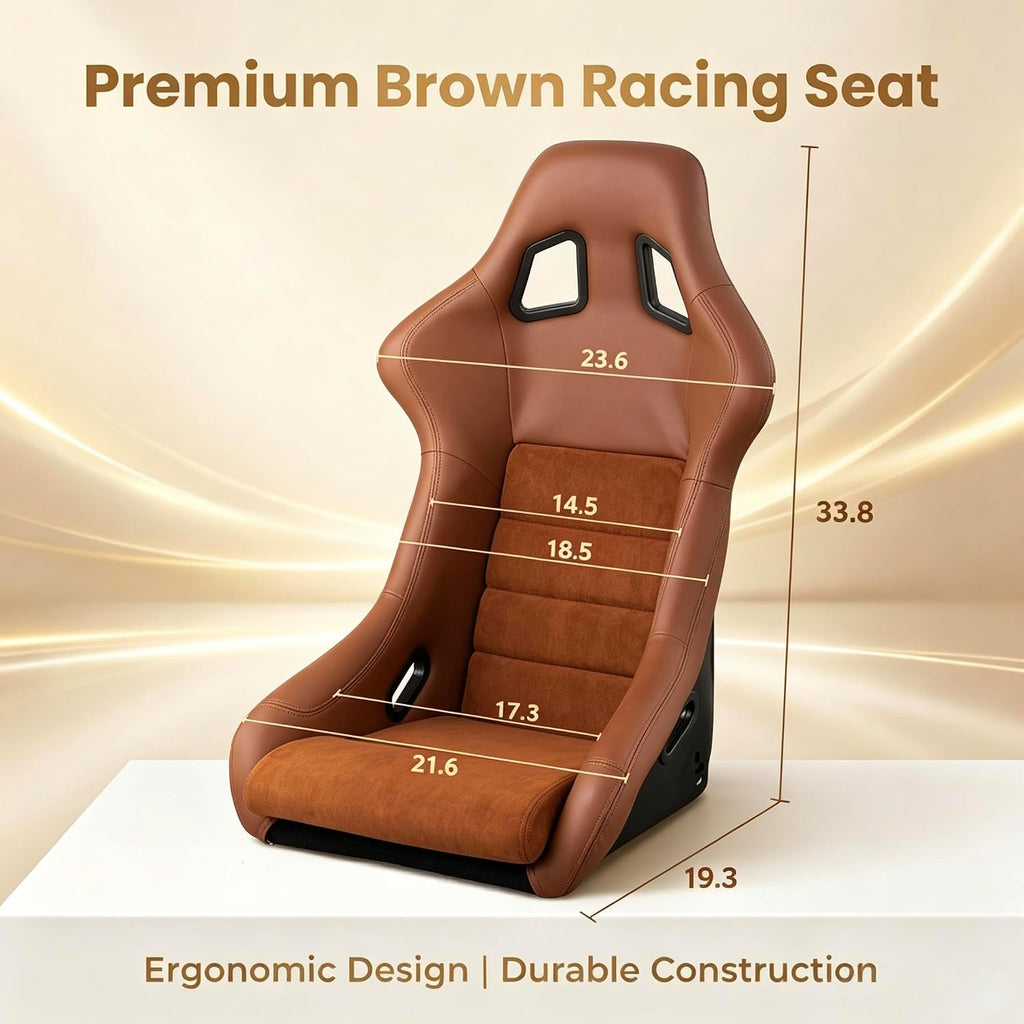 Racing Simulator Cockpit with Monitor Mount and Stronger Fiberglass Brown Mesh Fabric Bucket Seat, Racing Wheel Stand Compatible with Fanatec, Thrustmaster, Logitech, Moza Racing Games on PS5, PS4, Xbox and PC
