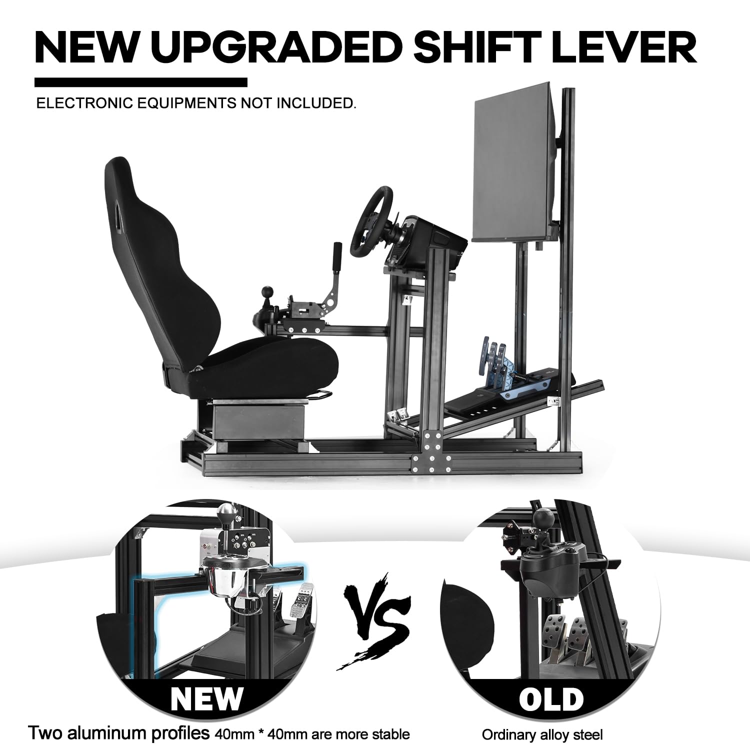 Anman Racing Simulator Cockpit Stand with Monitor Mount and Black Seat Fit for Logitech G29 G920 G923, for Thrustmaster, for Fanatec,Adjustable Steering Wheel Stand,Not Included Wheel,Pedals & Shifter