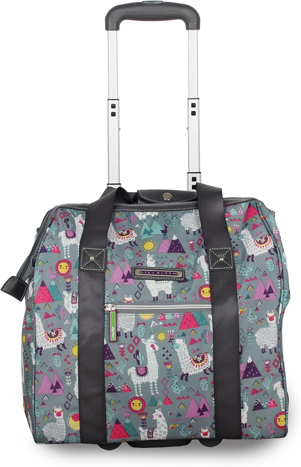 Lily Bloom Designer Under the Seat Tote Cabin Luggage Collection - 15 Inch Patterned Carry on Bag For Women - Lightweight Suitcase with 2 Rolling Wheels (Llama Mama)