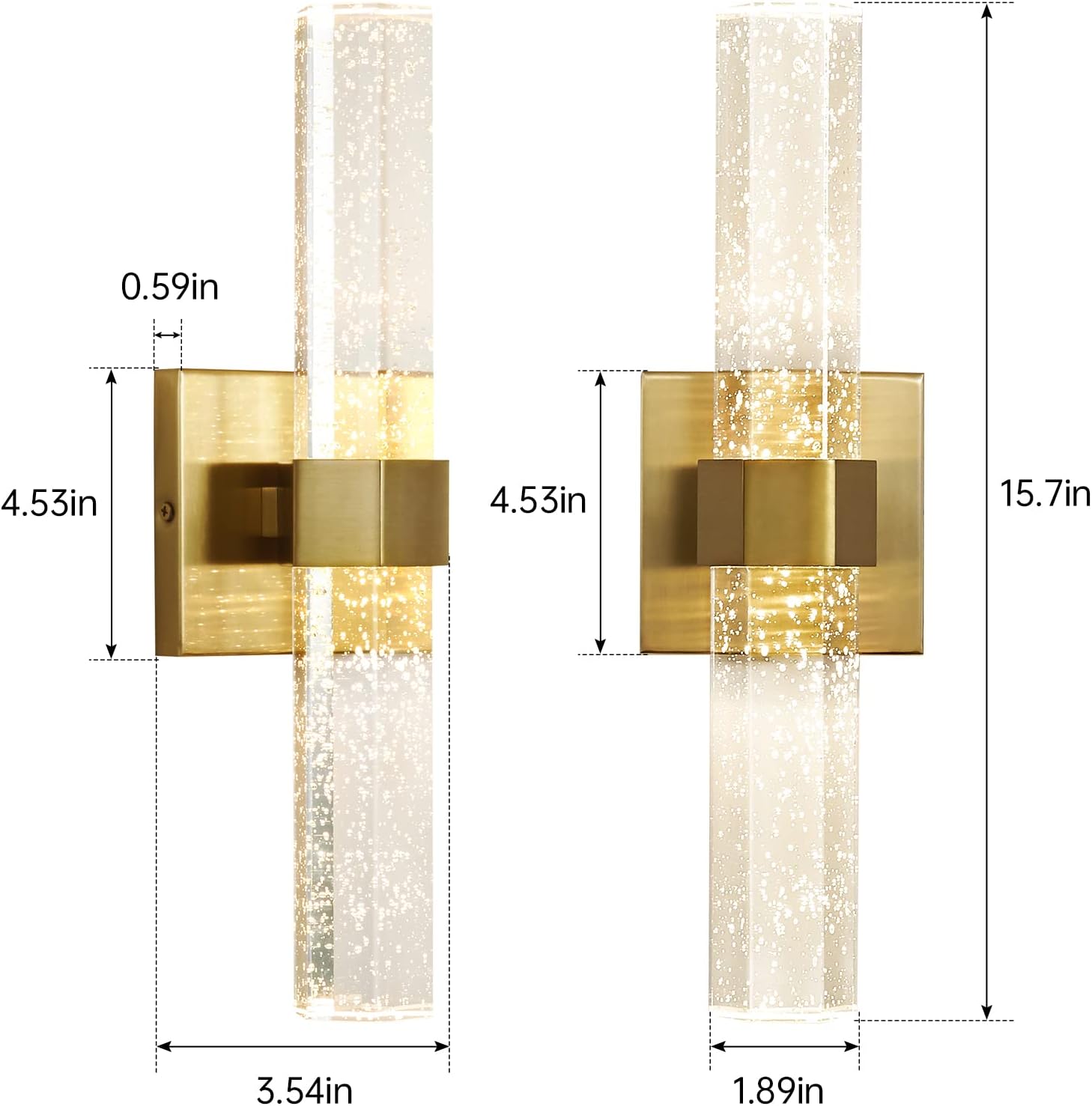 Epinl Gold Wall Sconces Set of Two - Bathroom Sconces Wall Lighting 14W Dimmable LED Crystal Wall Light with Bubble Glass 15.7inch Indoor Vanity Lights for Bathroom Hallway Bedroom (2 Pack)