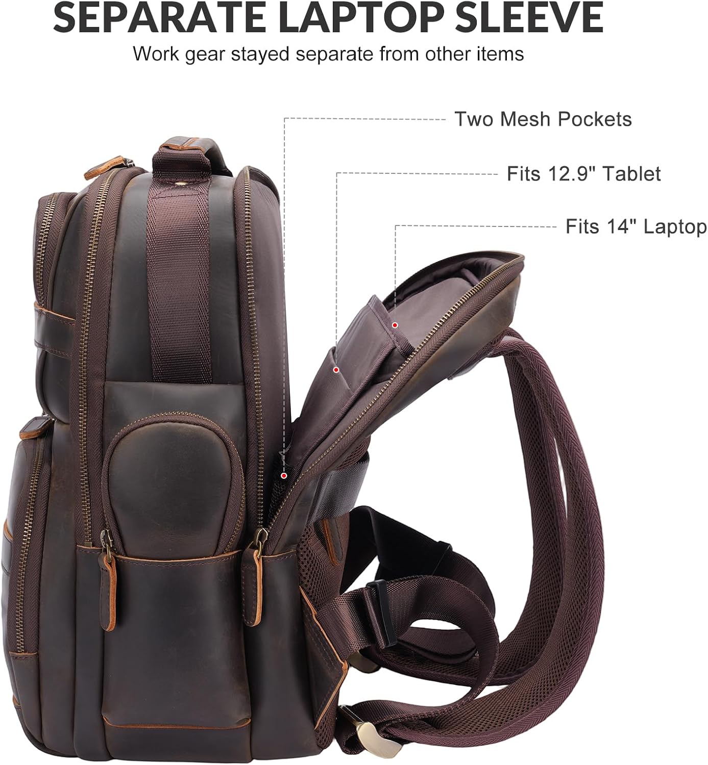 TIDING Men's Vintage Leather Backpack 15.6' Laptop Bag Large Capacity Business Travel Hiking Shoulder Daypacks