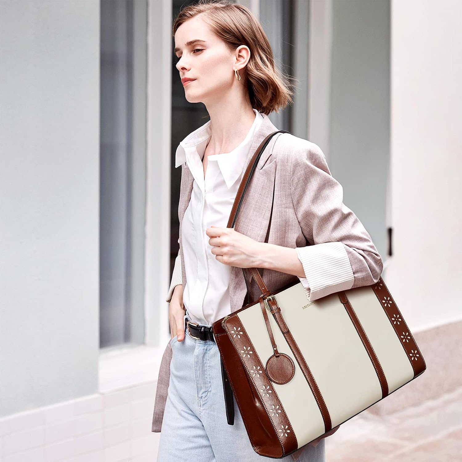BOSTANTEN Laptop Bag for Women 15.6 inch Computer Leather Briefcase Vintage Work Tote Handbag