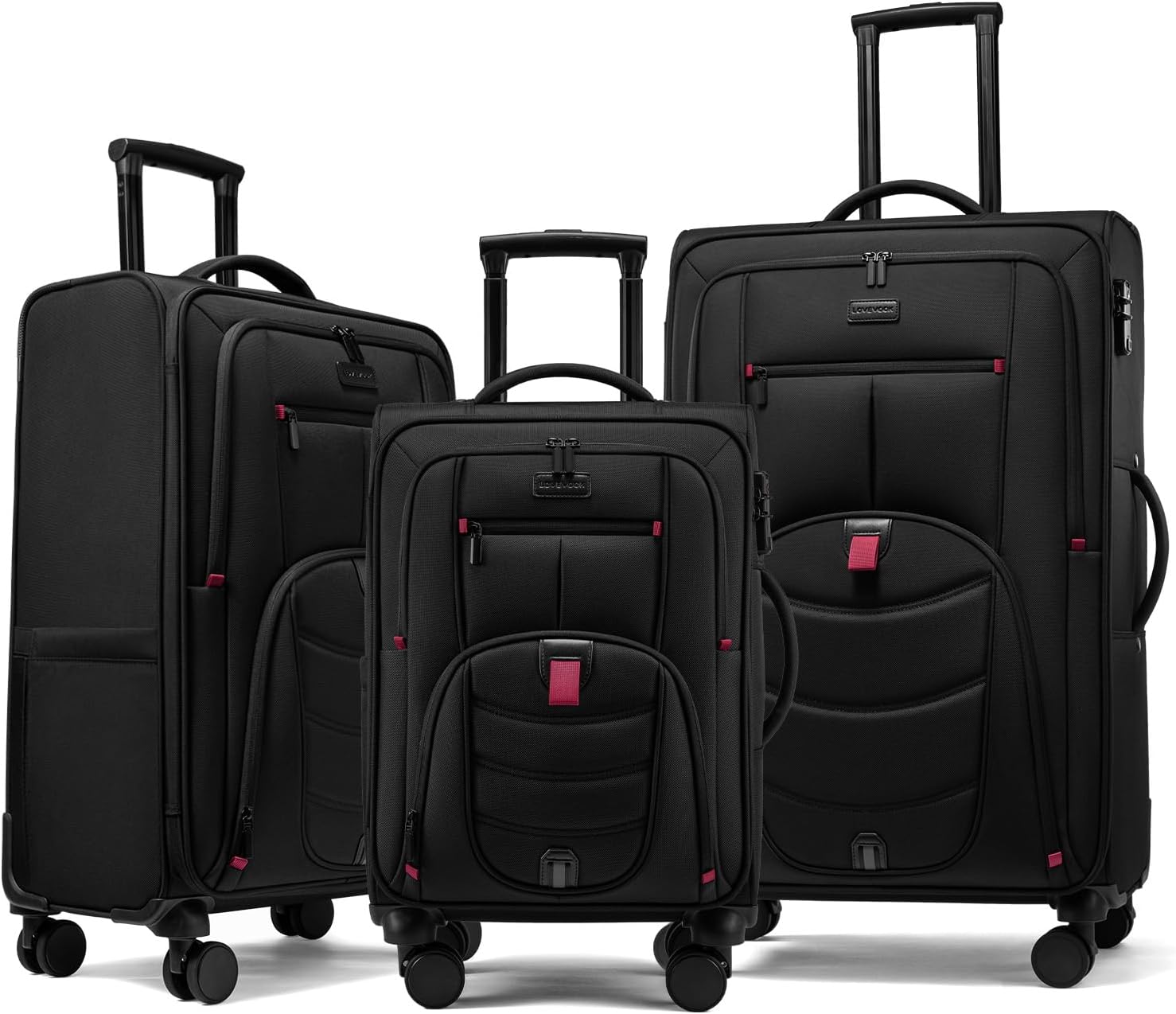 LOVEVOOK 3-Piece Set(22/24/28) Softside Luggage Suitcase with 15.6 Inch Laptop Compartment, Suitcase with Spinner Wheels, Large Capacity Luggage with TSA Lock for Business &Family Trip Travel, Black