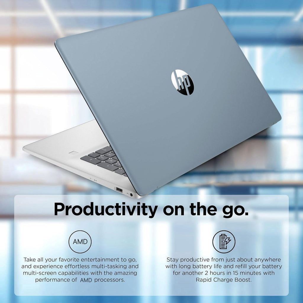 HP 17.3' Copilot AI Business Touchscreen Laptop, AMD Ryzen 6-Core 12-Thread CPU, 32GB RAM, 2TB SSD, Backlit KB, Fingerprint, Webcam, HDMI, Wi-Fi 6, Win11 Pro, Blue, Bundle with ML101 Wireless Mouse