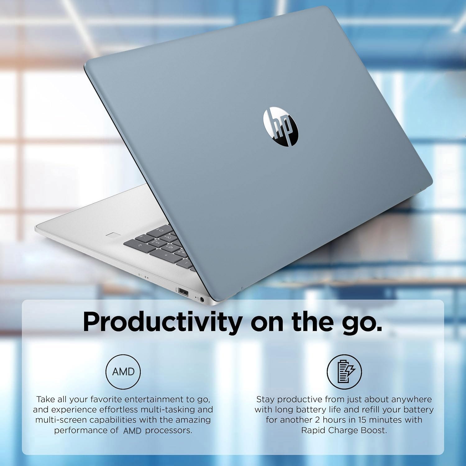 HP 17.3' Copilot AI Business Touchscreen Laptop, AMD Ryzen 6-Core 12-Thread CPU, 32GB RAM, 2TB SSD, Backlit KB, Fingerprint, Webcam, HDMI, Wi-Fi 6, Win11 Pro, Blue, Bundle with ML101 Wireless Mouse