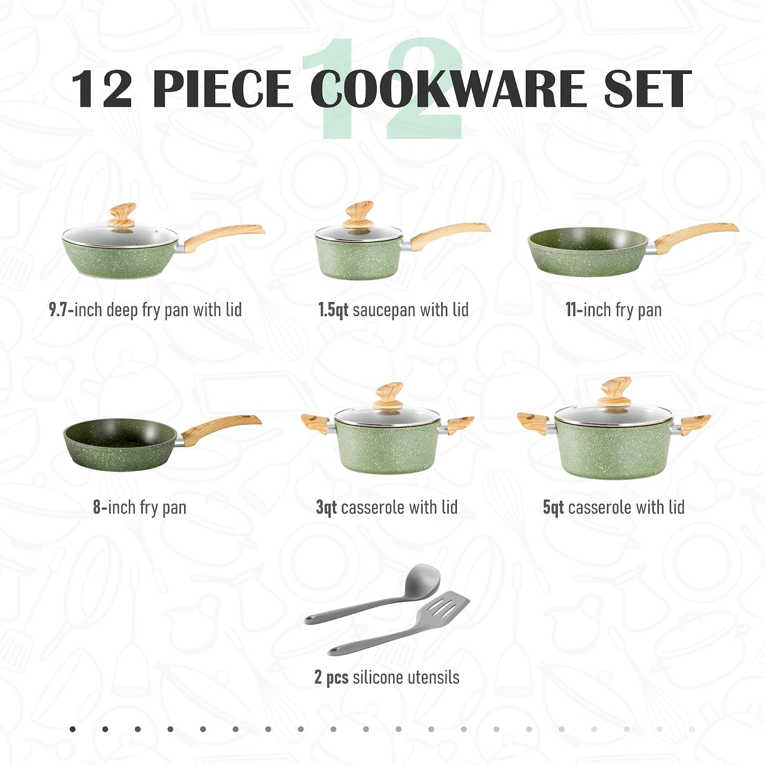 MAISON ARTS Pots and Pans Set Non Stick, 12 Pcs Kitchen Cookware Sets | Induction Compatible, Granite Nonstick Pans Set for Cooking, 100% PFOA & PFAS Free Non Toxic
