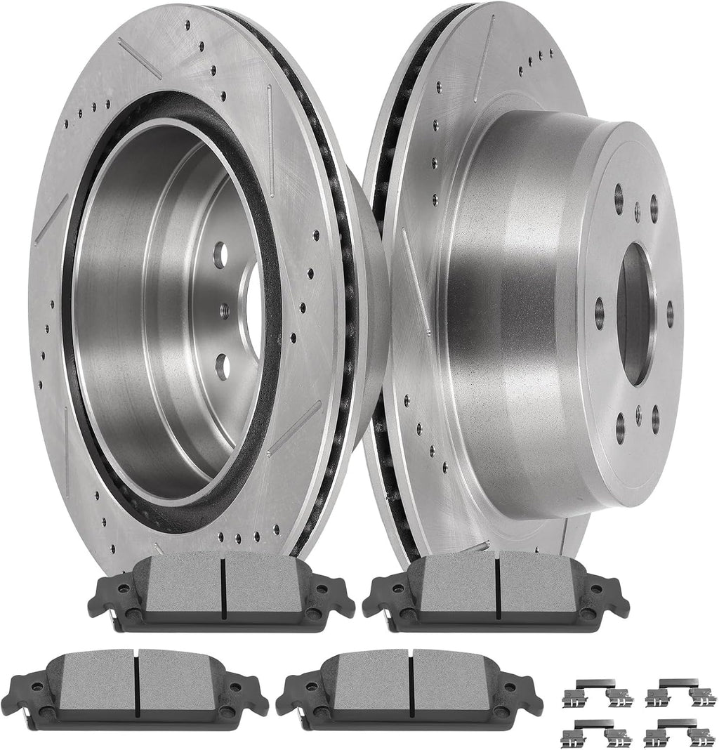 SCITOO Disc Brake Pads and Rotors Rear 13.58' Rotors Replacement 2015-2020 For Cadillac,2014-2020 For Chevrolet,2014-2020 For GMC, 6/Lugs Vented Brake Kits
