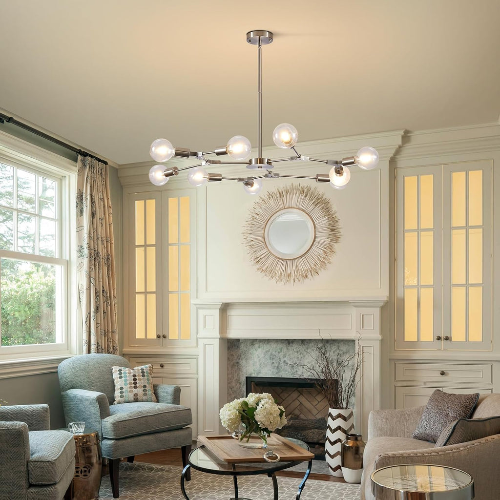 KCO Lighting Sputnik Chandelier 9-Light Sand Nickel Semi Flush Mount Ceiling Light Adjustable Modern Silver Sputnik Pendant Lighting Vintage Ceiling Light Fixture for Kitchen Dining Room