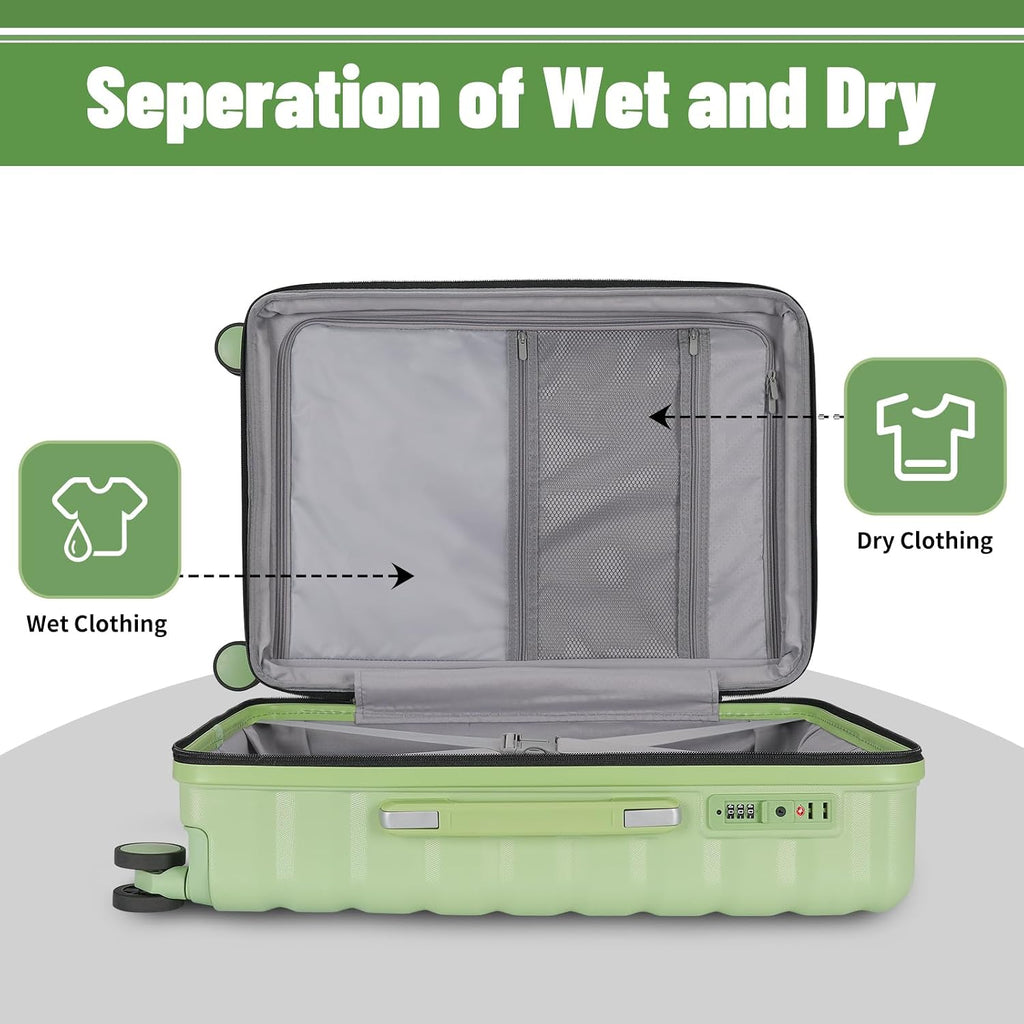 WireHot Lightweight Luggage with Spinner Wheels & YKK Zipper, 3-Piece Travel Suitcase ABS+PC Hardshell Luggage Set with TSA Lock, Light Avocado Green (20+24+28 inch)