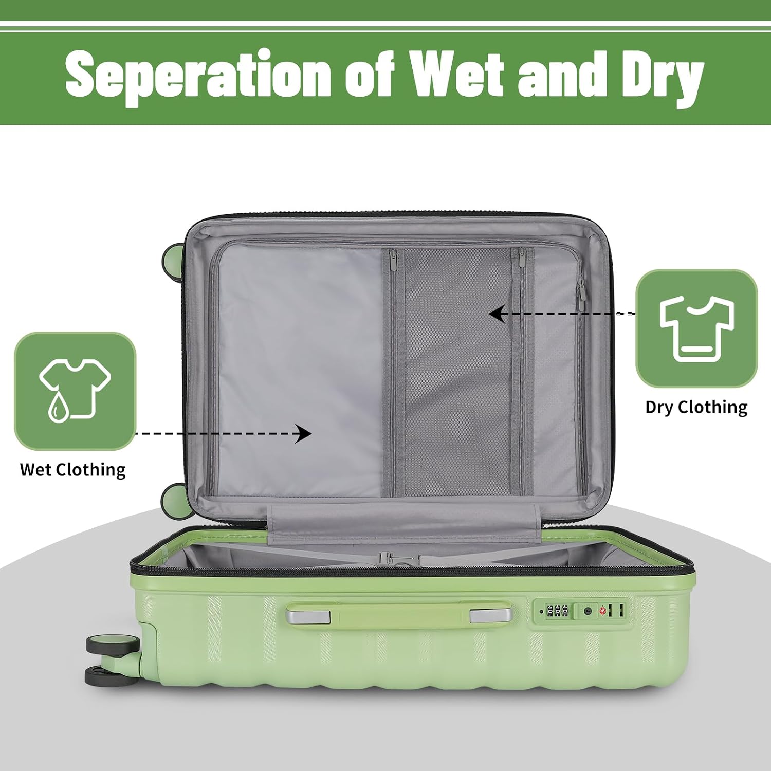 WireHot Lightweight Luggage with Spinner Wheels & YKK Zipper, 3-Piece Travel Suitcase ABS+PC Hardshell Luggage Set with TSA Lock, Light Avocado Green (20+24+28 inch)