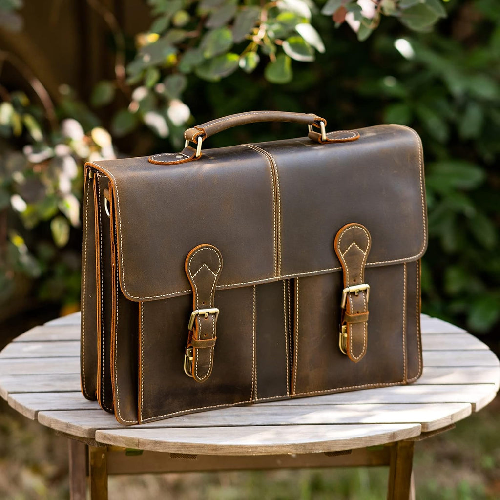 Polare 16' Full Grain Leather Messenger Bag Laptop Briefcase Bag Professional Work Bag For Men with YKK Zippers