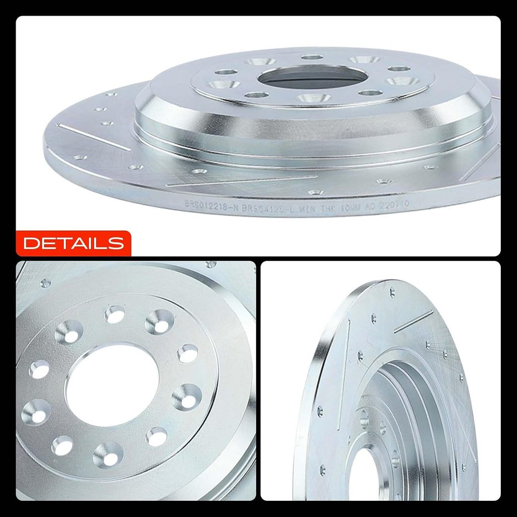 A-Premium 12.99 inch (330mm) Rear Drilled and Slotted Disc Brake Rotors Compatible with Select Ford, Lincoln and Mercury Models - Explorer, Edge, Flex, Taurus, Five Hundred, Taurus X, Freestyle