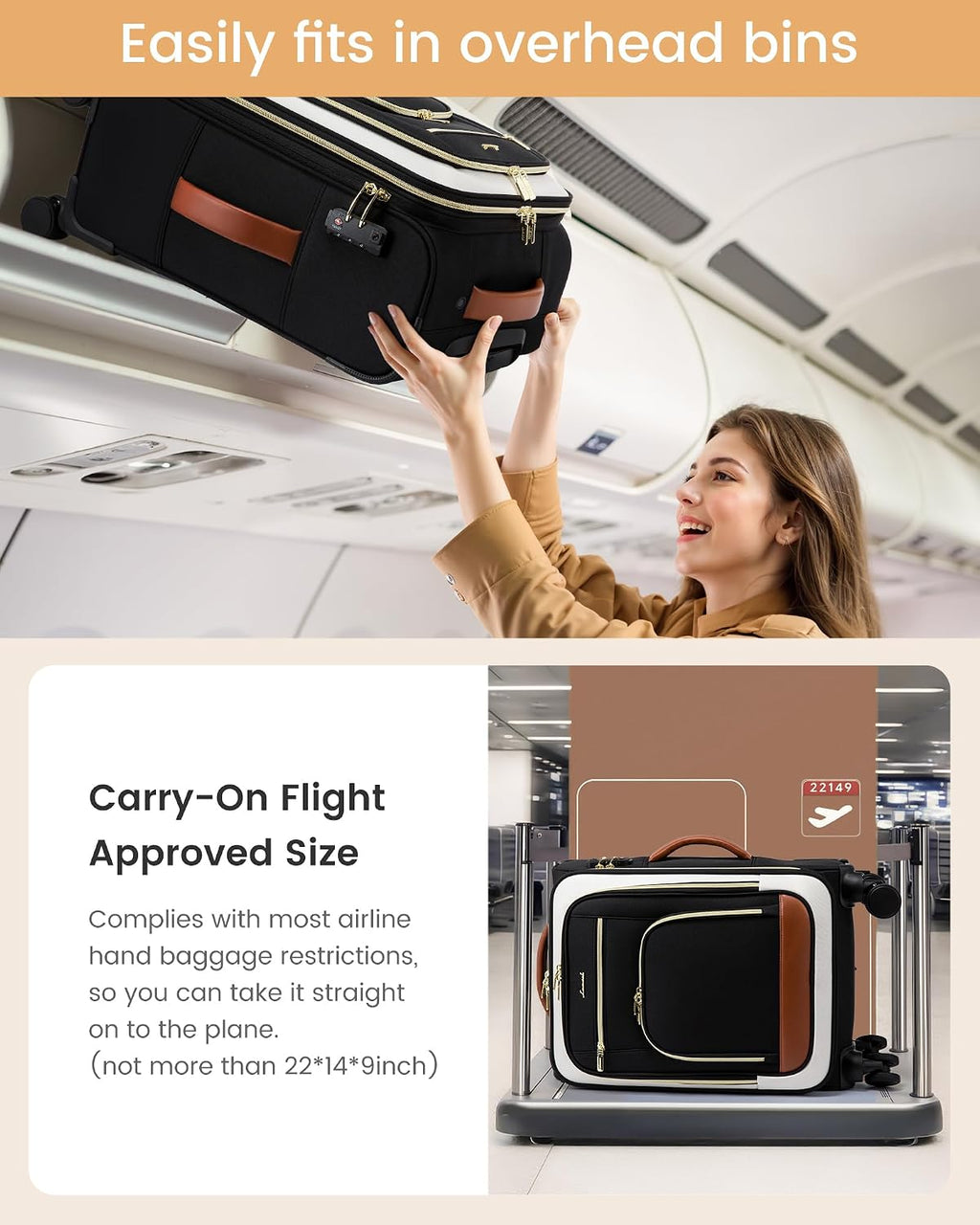 LOVEVOOK Carry on Luggage Airline Approved with Garment Bag & Spinner Wheels, 26.5 Inch Large Rolling Suitcase with TSA Lock, Softside Lightweight Underseat Carryon Luggage for Women Travel, 3Pcs