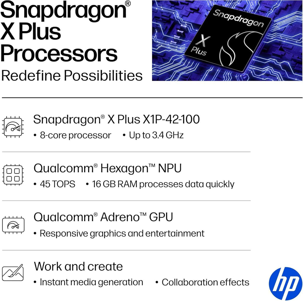 HP OmniBook 5 16-inch AI Laptop, 2K OLED Touchscreen, Snapdragon X Plus X1P-42-100, 16GB RAM, 1TB SSD, 34Hr Battery, Copilot+ PC, w/Stylus Pen