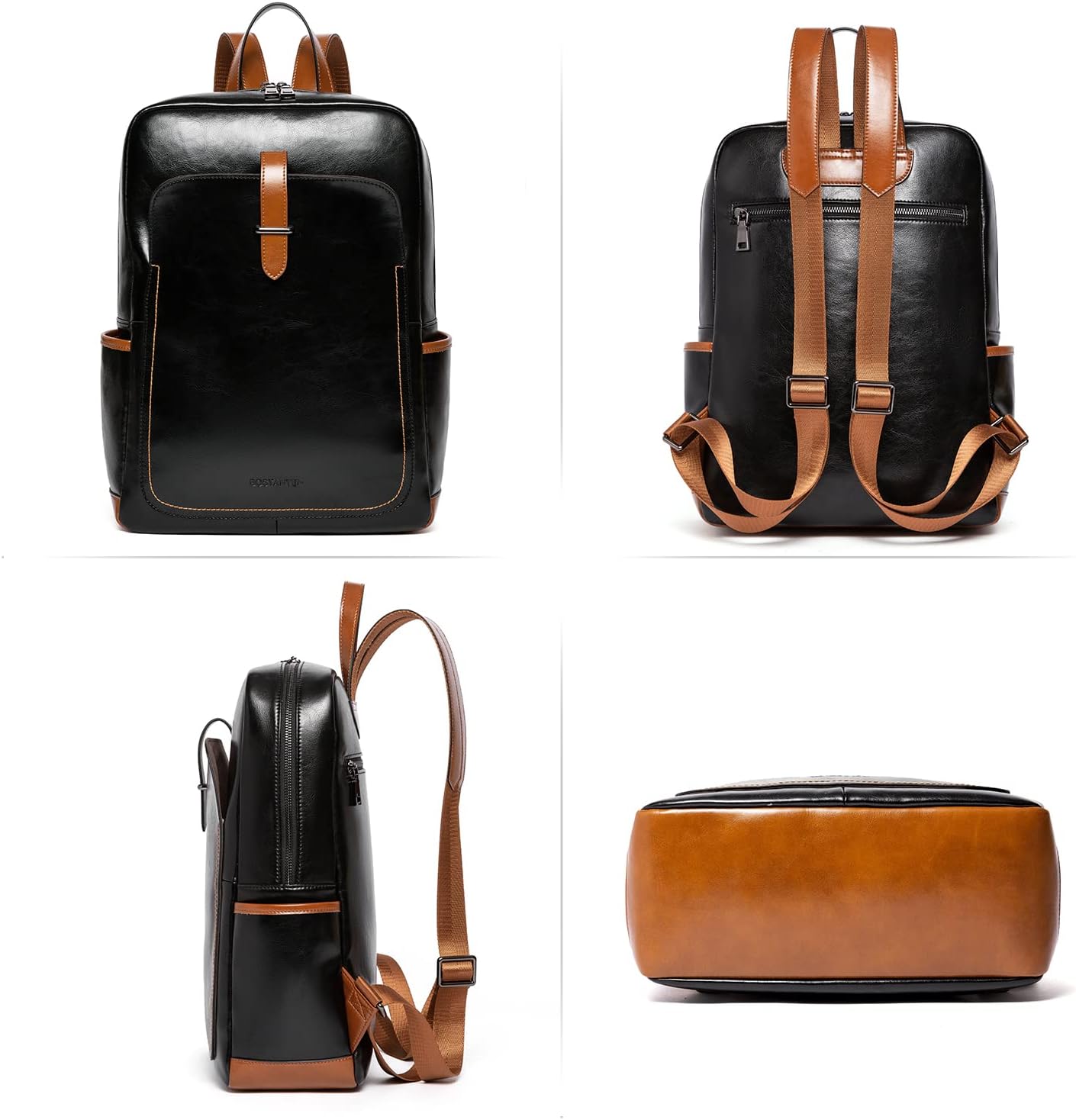 BOSTANTEN Leather Laptop Backpack for Women,15.6 inch Computer Backpack Purse College Daypack Work Travel Bag Black-brown