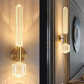Gold Wall Sconces Set of Two, Modern Bathroom Light Fixture Dimmable LED Wall Sconces with Glass Shade, Bathroom Sconces Wall Lighting for Bedroom Living Room
