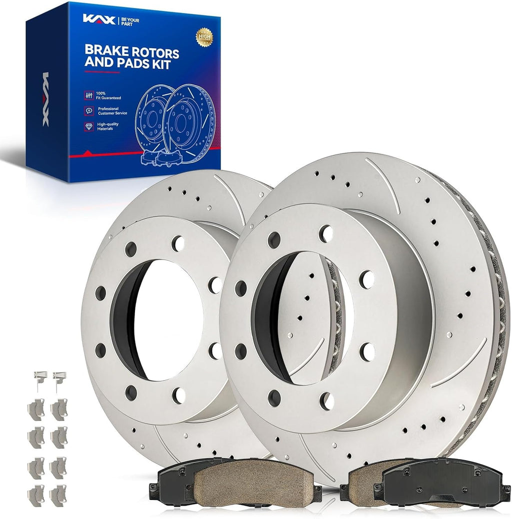 KAX Front Brake Kit for Ford F-250 Super Duty 2005-2012, F-350 Super Duty 2005-2012, F-450 Super Duty 2010-2012, 13.65inch Brake Rotors Pads Kit, #54124+D1069 Front Brakes