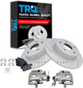 TRQ Performance Rear Brake Pad and Rotor Set Ceramic Coated Drilled Slotted Vented Rotors Calipers Compatible with 2009-2014 Acura TSX 2008-2012 Honda Accord