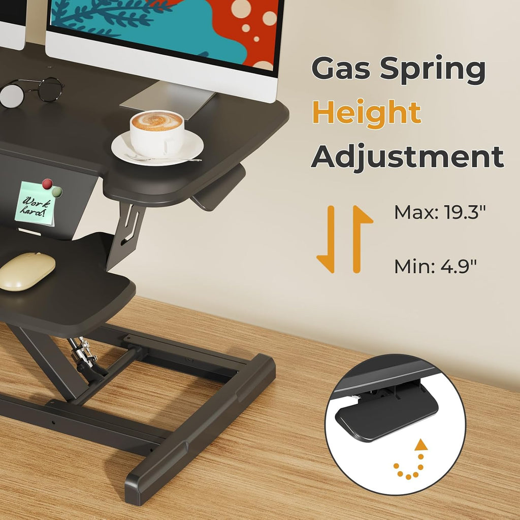 JOY worker Standing Desk Converter, 32' Height Adjustable Sit Stand Up Desk Riser with Keyboard Tray & 6 Fridge Magnets, Desktop Workstation Riser for Home Office Computer Laptop, Black