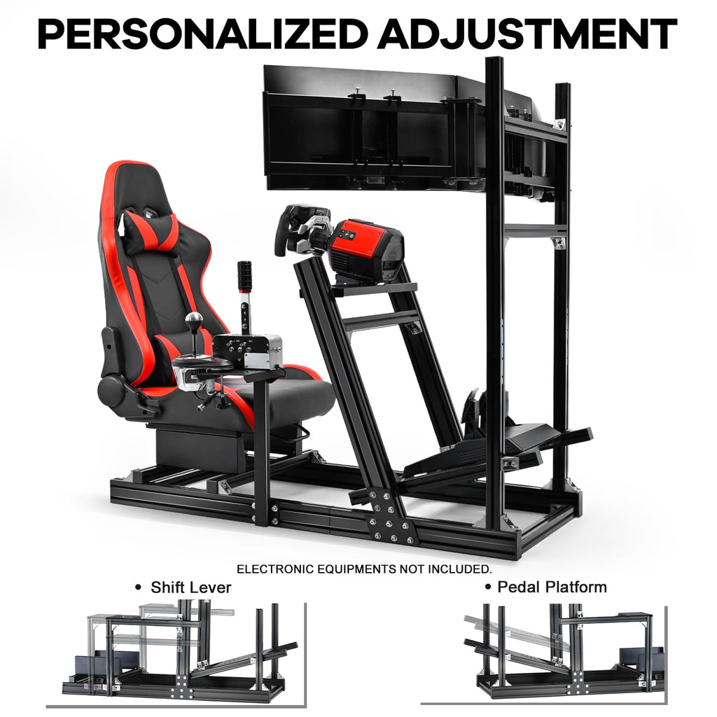 Anman 8040 Aluminum Profile Racing Simulator Cockpit with Triple Monitor Mount and Red Seat,Fit for Logitech, for Thrustmaster,for Moza Direct Drive Steering Wheel Cockpit Excluding electronic devices
