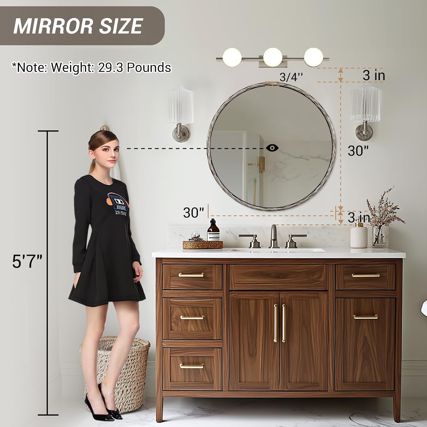 ANDY STAR 30 Inch Bathroom Hammered Round Mirrors, Silver Hand-Forged Circle Wall Mirrors with Metal Frame, Antique Round Mirror for Wall, Livingroom, Entryways, Solid Steel, Anti-Rust