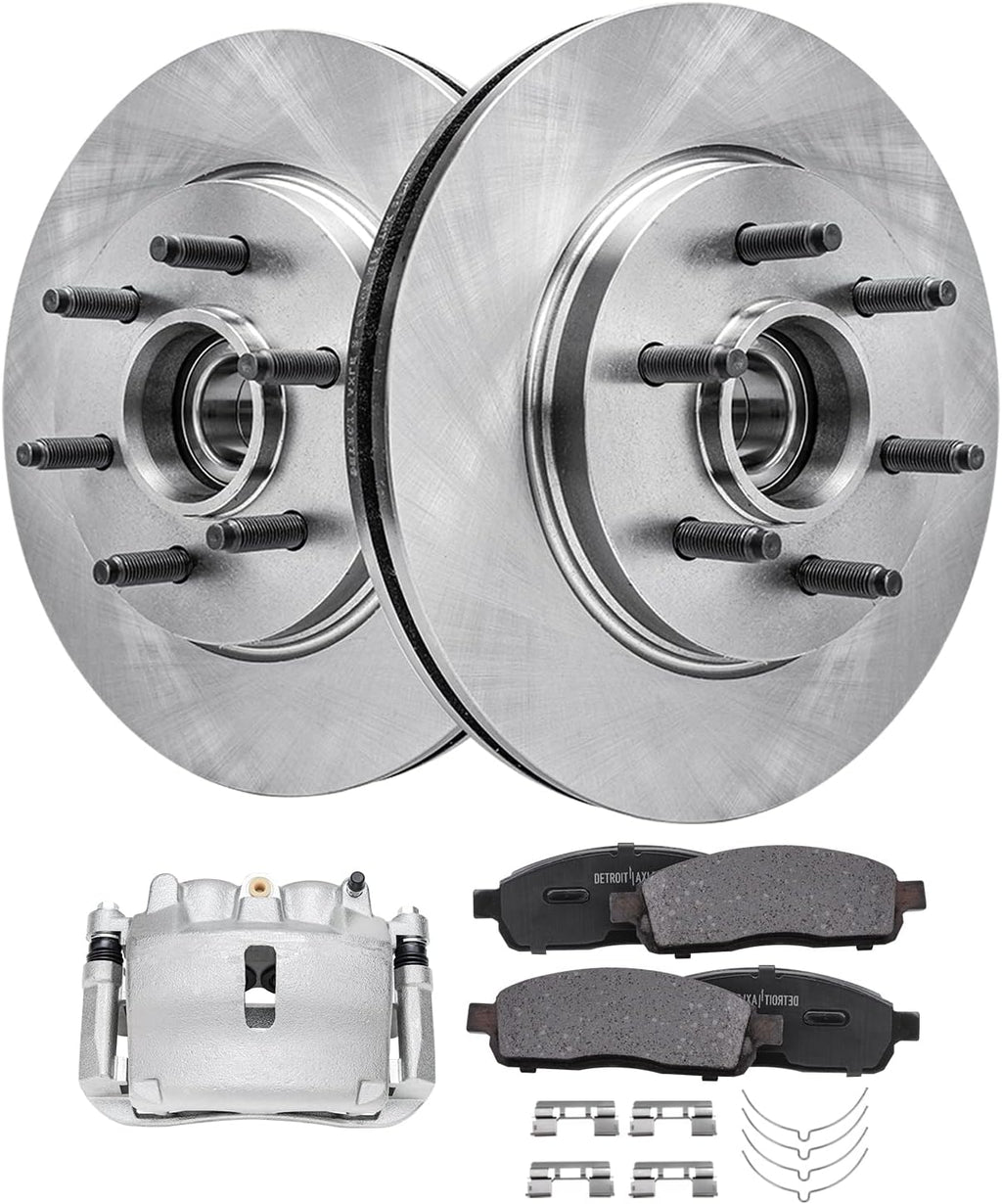 Detroit Axle - 2WD 6 Lugs Front Disc Rotors Brake Pads Right Caliper Replacement for 2005-2008 Ford F-150 Mark LT - 5pc Set