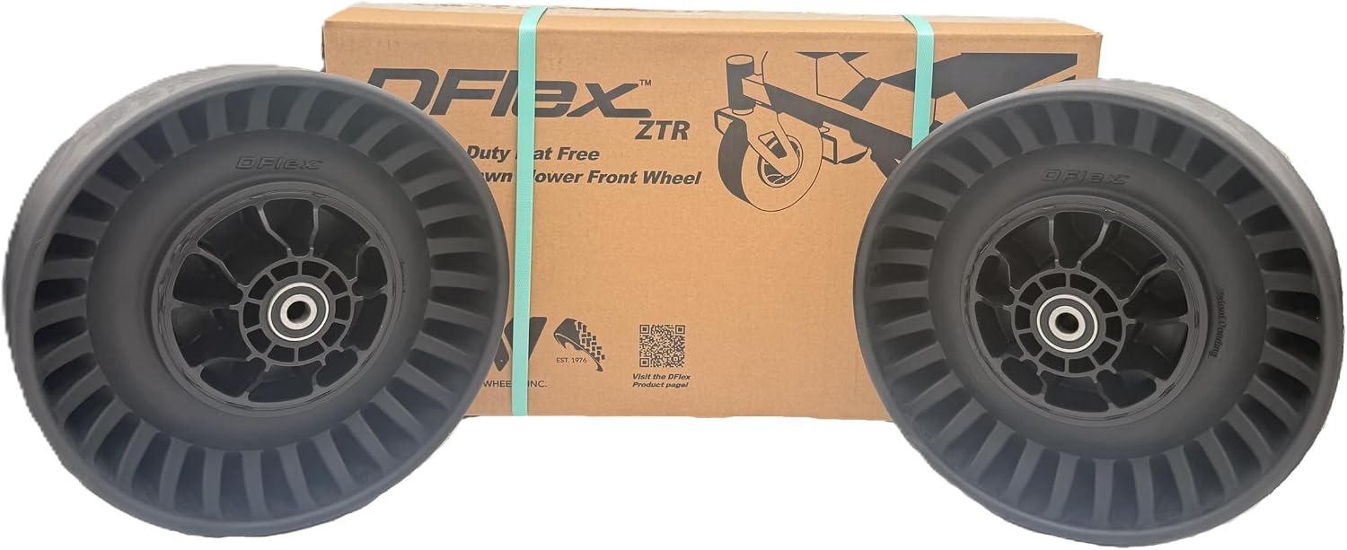 DFlex® Flat Free Lawn Mower Wheel, 11x5-5 Shock Absorption Solid Front Tires for Zero Turn Mower, 360Lbs Load, 1/2' or 5/8' or 3/4' Bearings, 5.91' Hub Bore Length, 2Pack (0.75' BB)