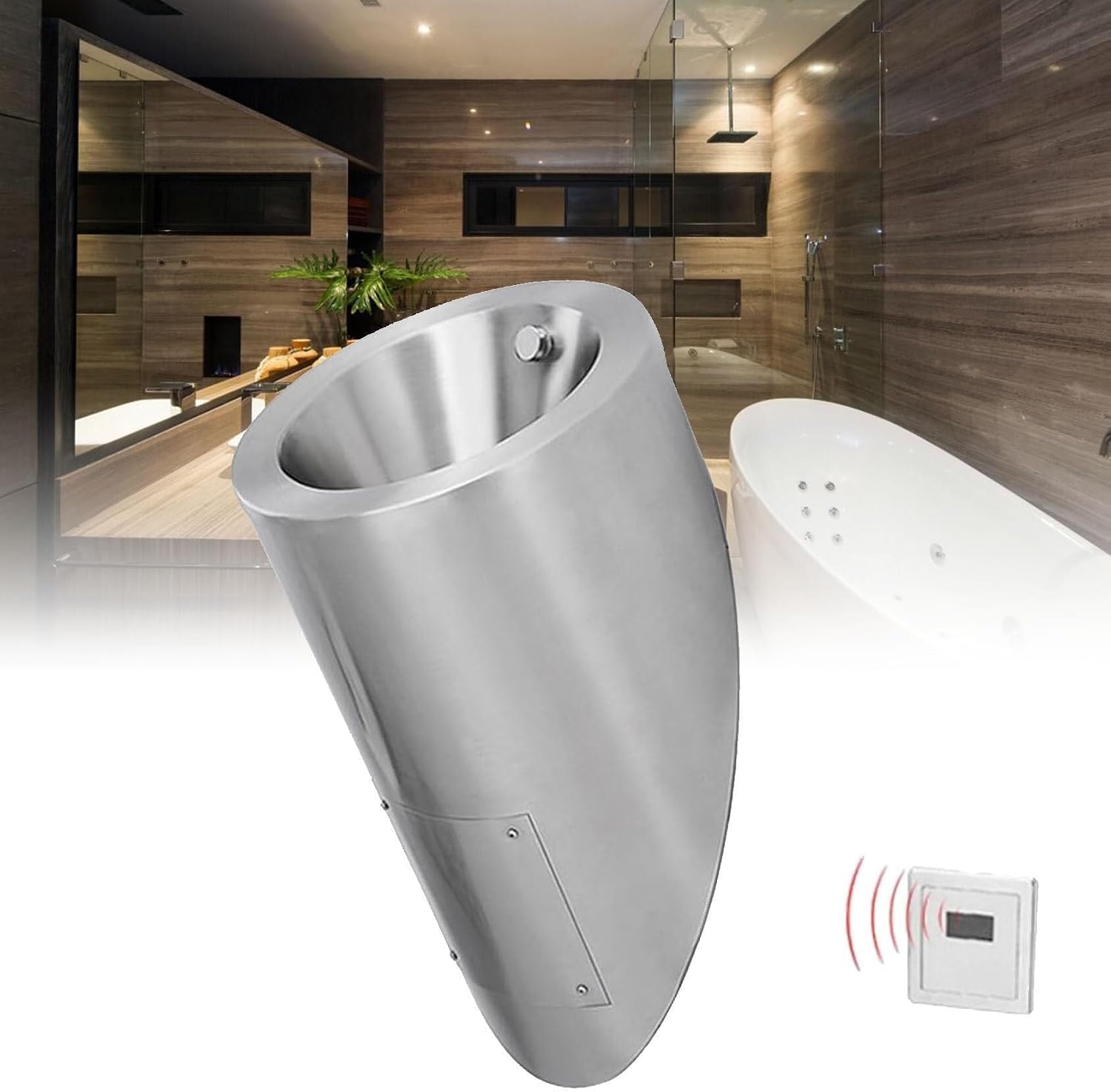 Wall Mounted Smart Men Urinal, 304 Stainless Steel Bathroom Urinals, Toilet Efficient Flushing Urinal, Male Sanitary Ware Public Toilet Urinal,Gold,Silver