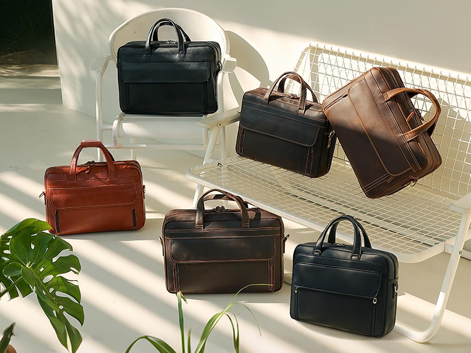 Masa Kawa Leather Briefcase for Men 15.6', 17' Laptop Computer Case Business Travel Work Messenger Cross Body Shoulder Bag