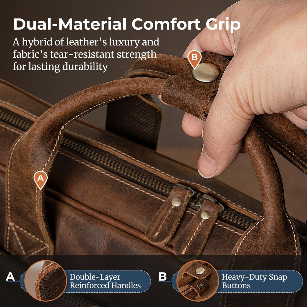 Augus Leather Messenger Bag for Men Vintage Travel Backpack 17 inch laptop Briefcase Shoulder Bags