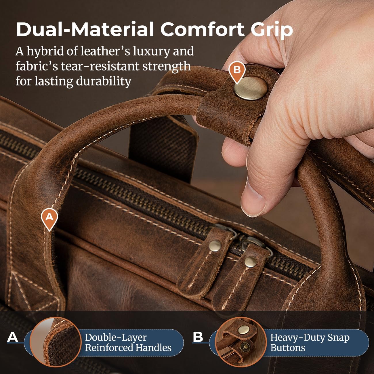 Augus Leather Messenger Bag for Men Vintage Travel Backpack 17 inch laptop Briefcase Shoulder Bags