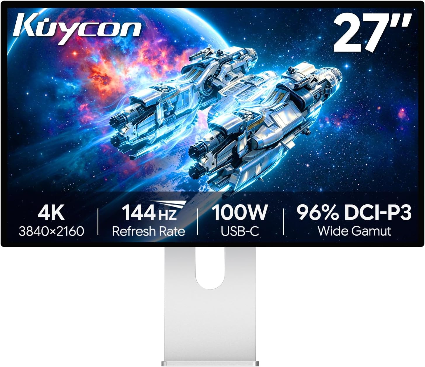 P27D 27'' UHD (3840 x 2160) 4K 144Hz Glossy Monitor, IPS Panel, 10-Bit Color, 99% sRGB, 96% DCI-P3, 5ms, HDR, Low Blue Light, Eye Care (Honeycomb - with Stand)